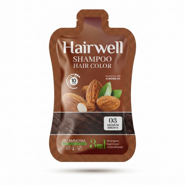 Hairwell Shampoo Hair Color (Dark Brown) Sachet Box