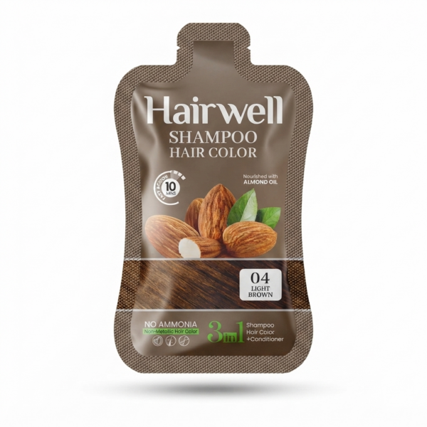 Hairwell Shampoo Hair Color (Light Brown) Sachet Box