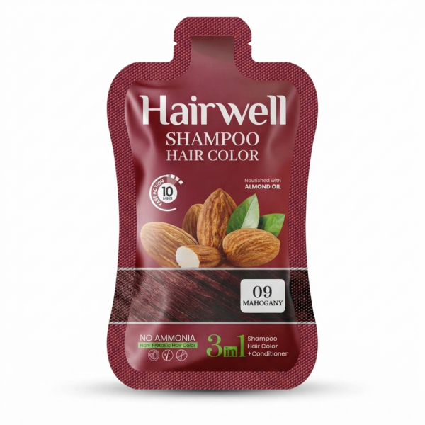 Hairwell Color Shampoo (Mahogany) Sachet box